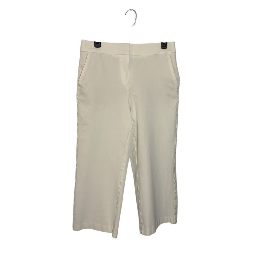 LOFT white High Rise Slim Wide Leg Crop cotton blend pants - 8
